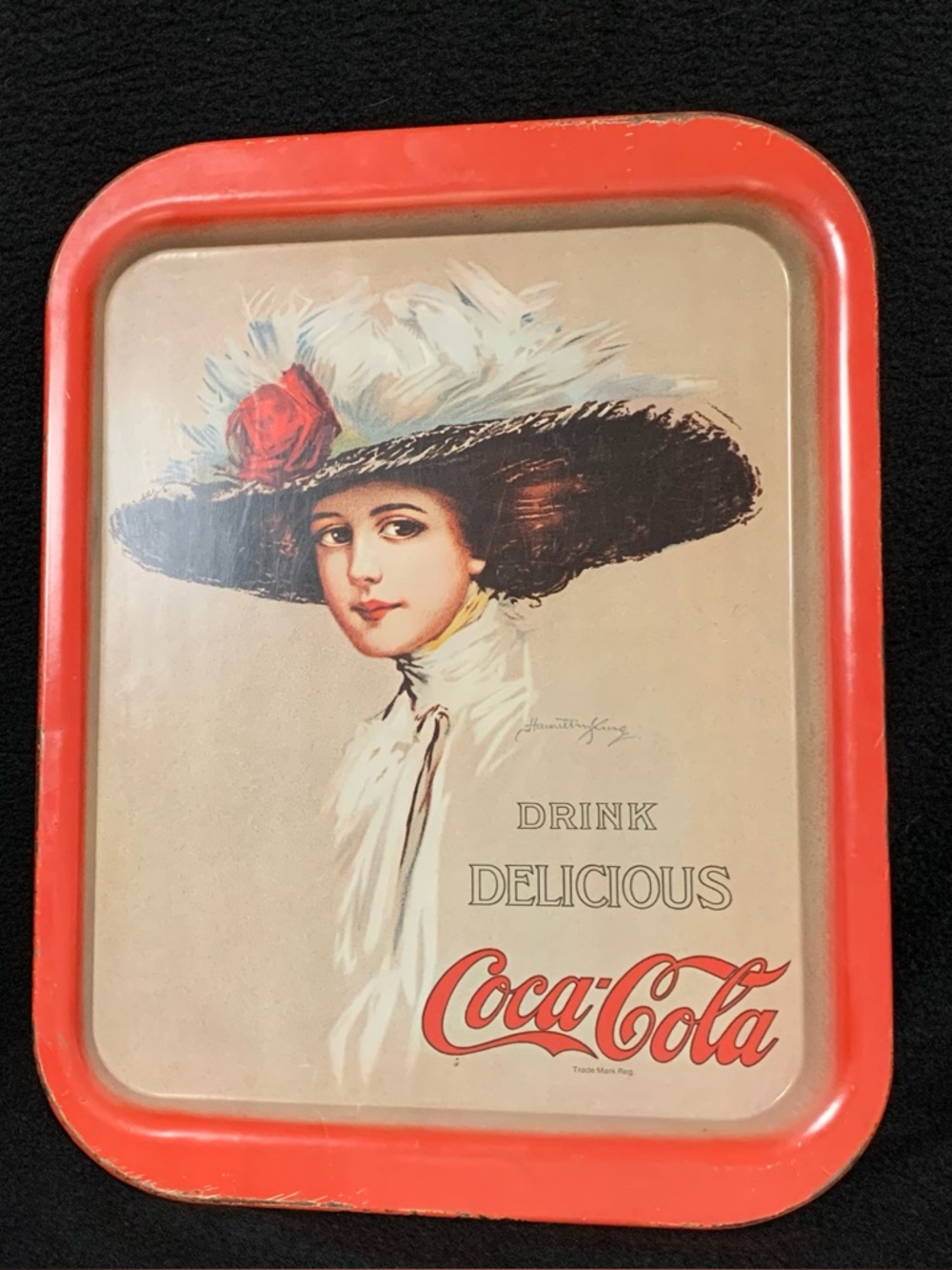 💗Vintage Coca-Cola Lady Portrait Metal Serving Tray Drink Delicious Coke
